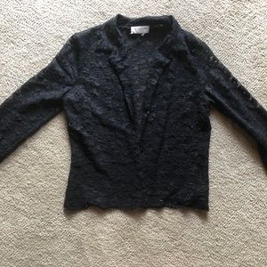 EXPRESS Long Sleeve Deep V Black Lace Blouse Med